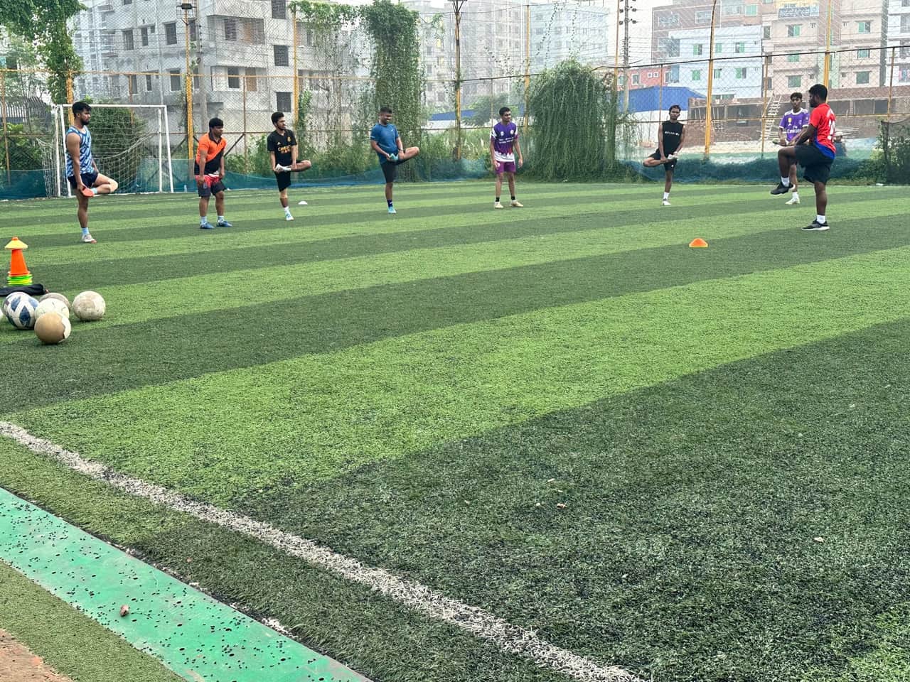 Aerial view of the full Kick-Zone pitch during a match